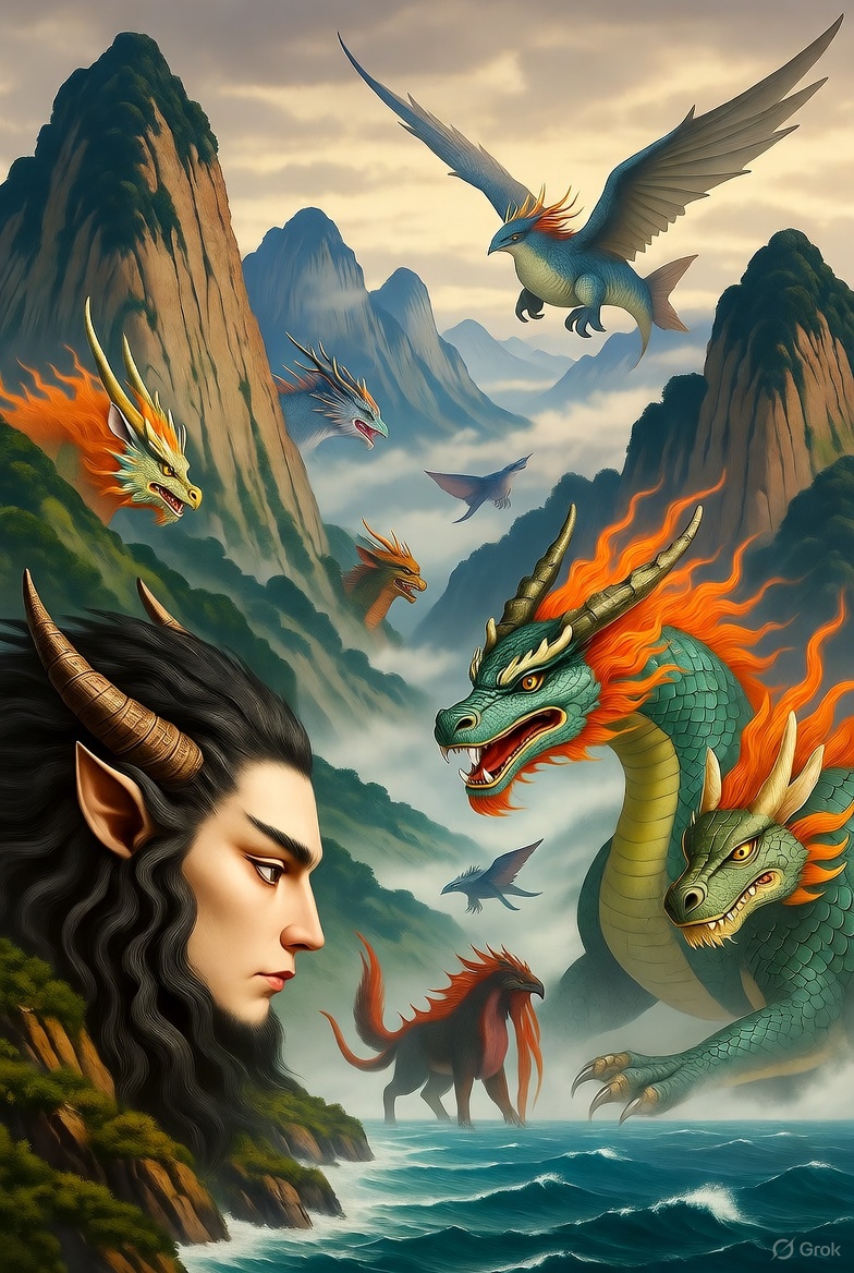 山海经神兽插图 - 烛龙睁眼灭世